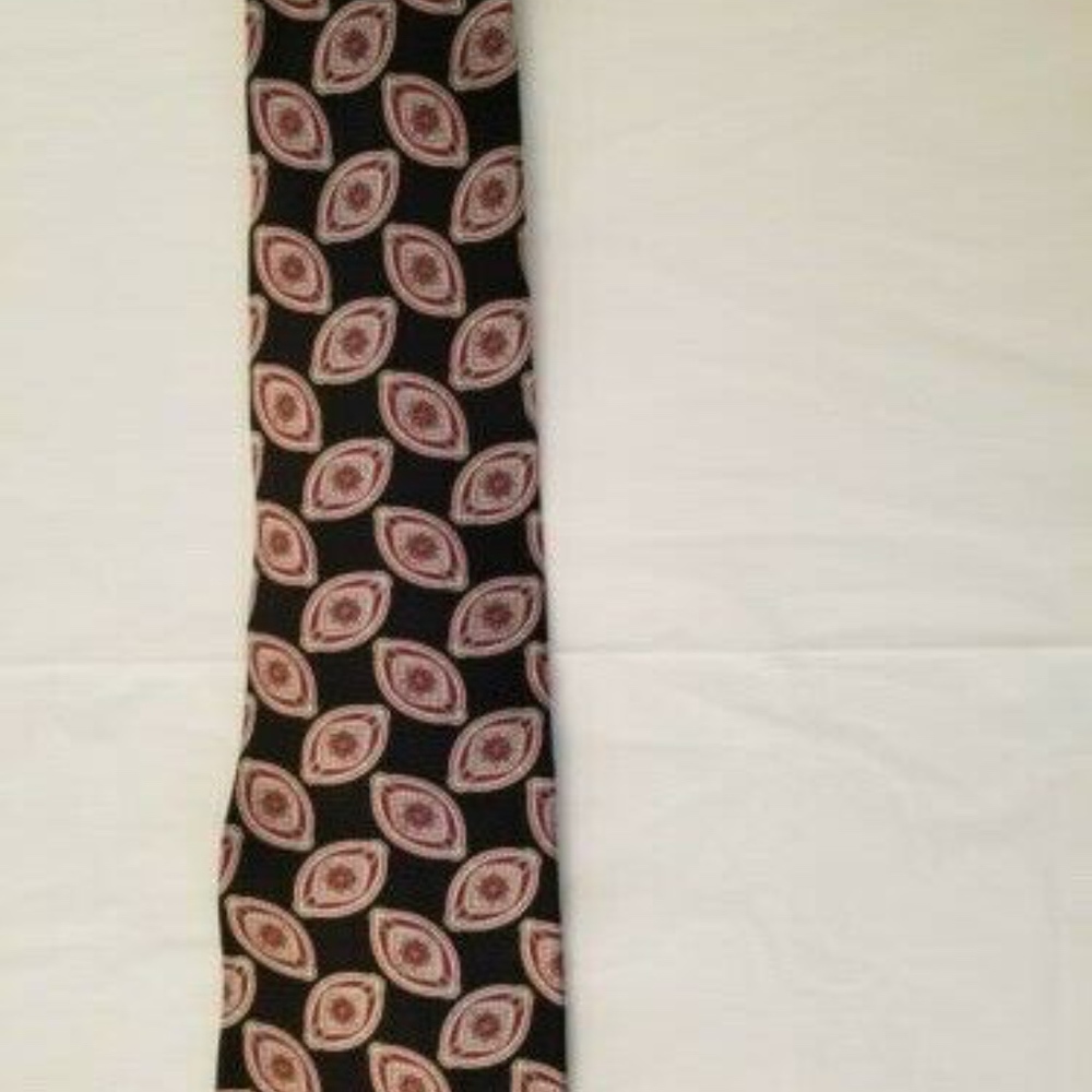 Oscar De La Renta Tie Black Tan Red 100%Silk